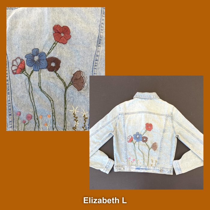 Flowers embroidered on a jean jacket