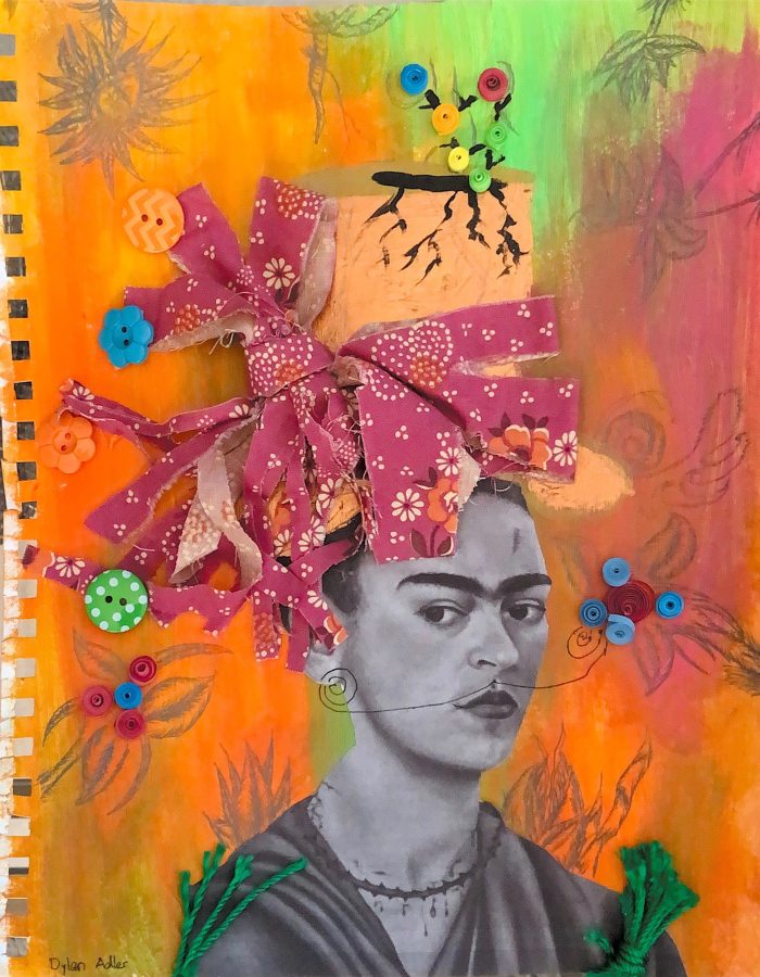 Mixed media art of Frida Kahlo.