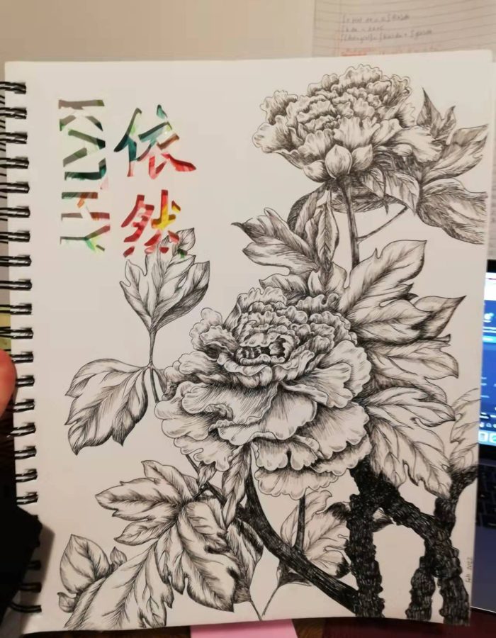 Black and white sketch of flowers