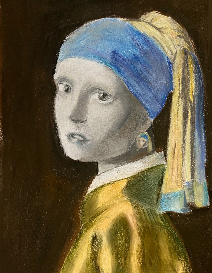 Sketch of a woman in yellow.