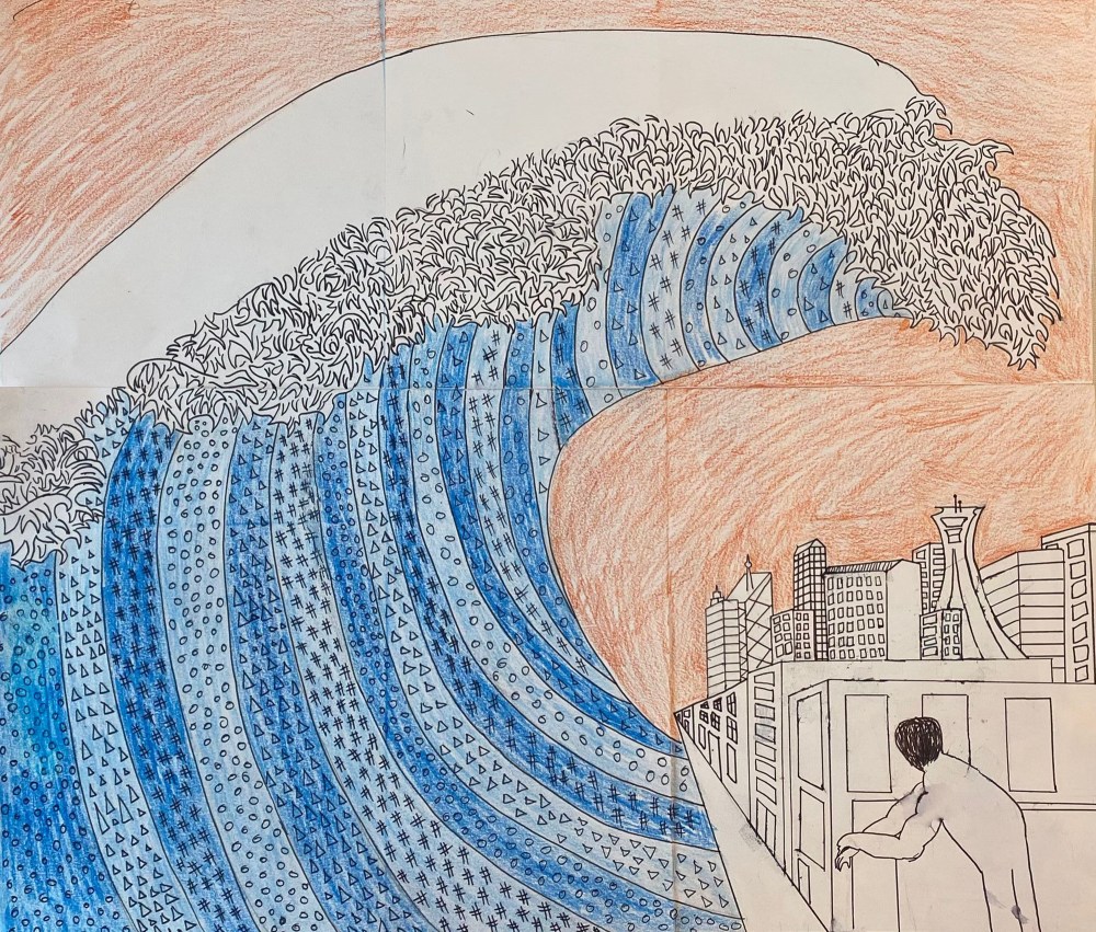 Drawing of a tsunami.