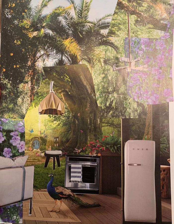 Collage of a kitchen in a jungle