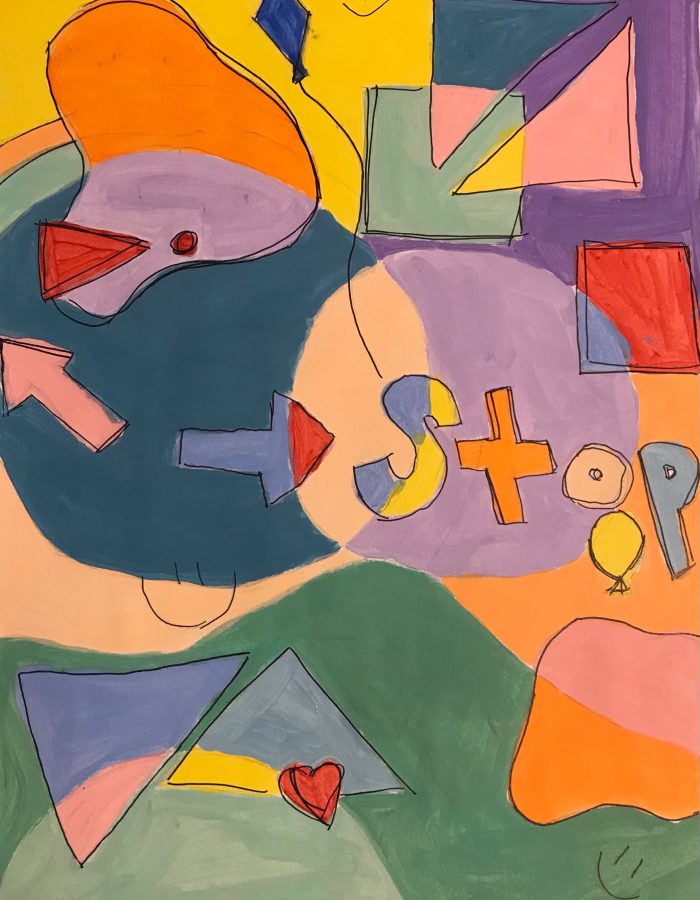 abstract art that says "Stop"