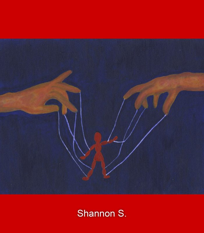 Painting of a pair of hands with a marionette
