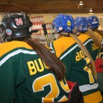 The backs of Havergal U20 Hockey players from the 2017 Hewitt Cup game.
